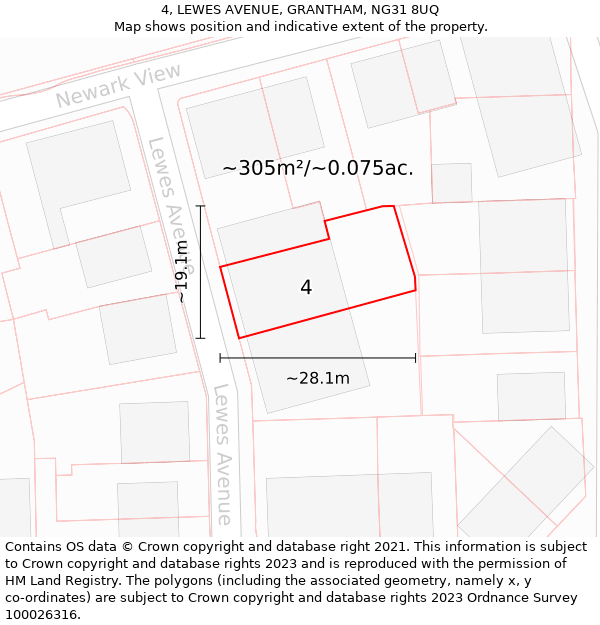 4, LEWES AVENUE, GRANTHAM, NG31 8UQ: Plot and title map