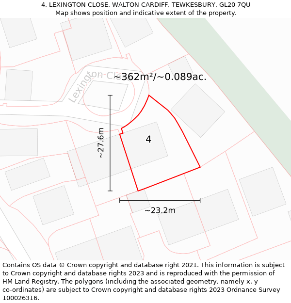 4, LEXINGTON CLOSE, WALTON CARDIFF, TEWKESBURY, GL20 7QU: Plot and title map