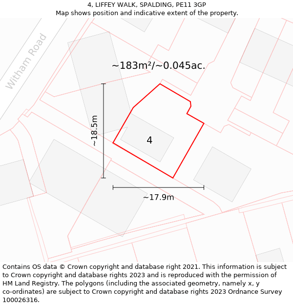 4, LIFFEY WALK, SPALDING, PE11 3GP: Plot and title map