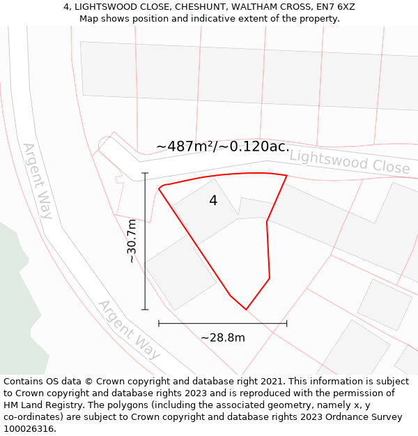 4, LIGHTSWOOD CLOSE, CHESHUNT, WALTHAM CROSS, EN7 6XZ: Plot and title map