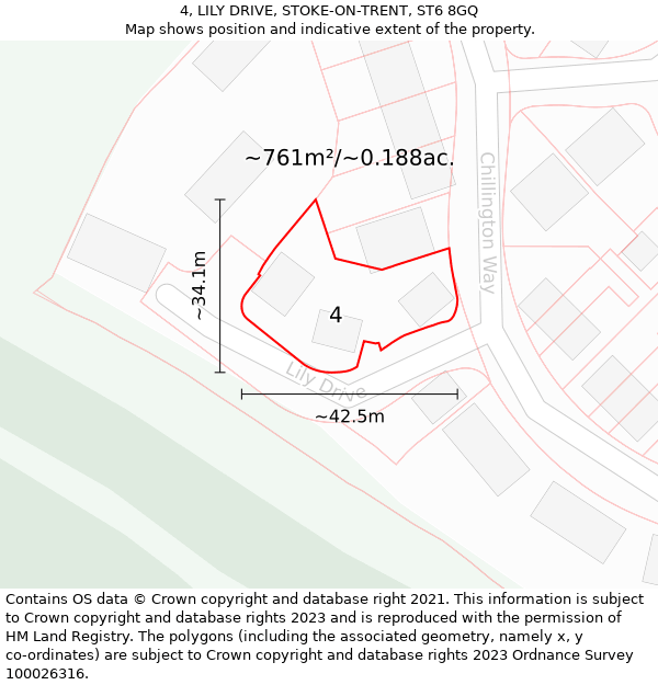 4, LILY DRIVE, STOKE-ON-TRENT, ST6 8GQ: Plot and title map