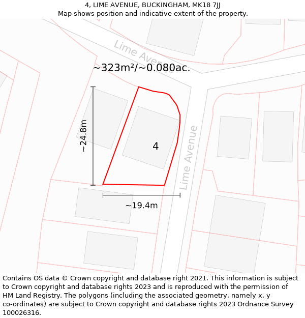 4, LIME AVENUE, BUCKINGHAM, MK18 7JJ: Plot and title map