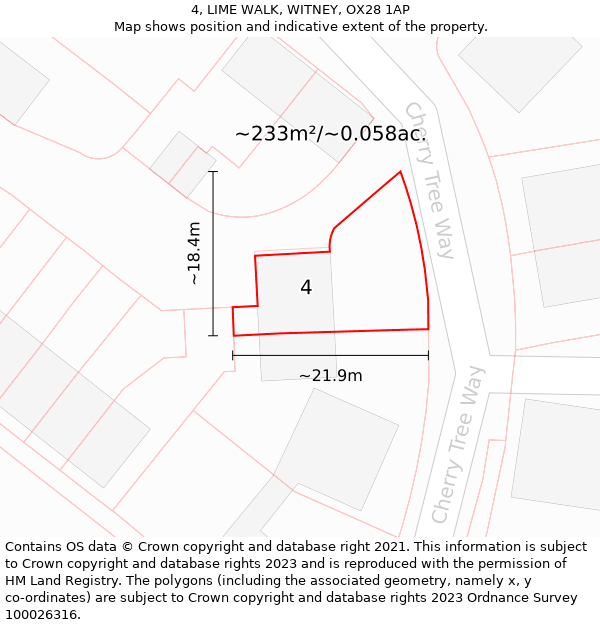 4, LIME WALK, WITNEY, OX28 1AP: Plot and title map