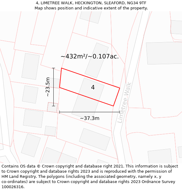 4, LIMETREE WALK, HECKINGTON, SLEAFORD, NG34 9TF: Plot and title map