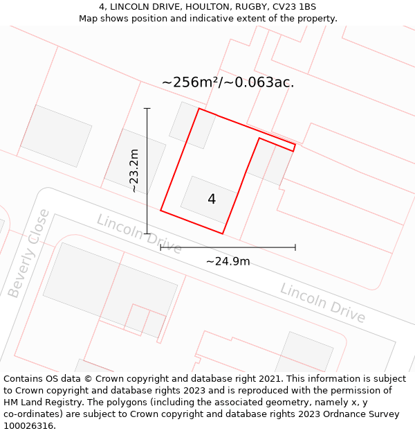 4, LINCOLN DRIVE, HOULTON, RUGBY, CV23 1BS: Plot and title map