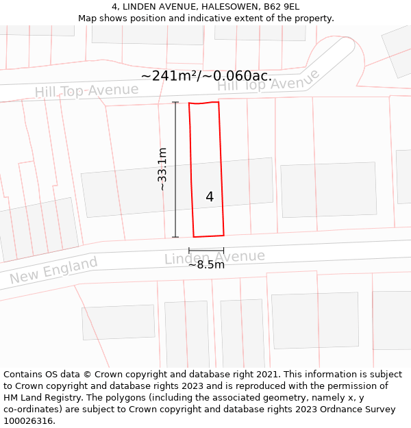 4, LINDEN AVENUE, HALESOWEN, B62 9EL: Plot and title map