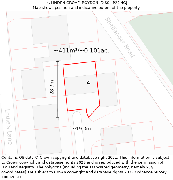 4, LINDEN GROVE, ROYDON, DISS, IP22 4GJ: Plot and title map