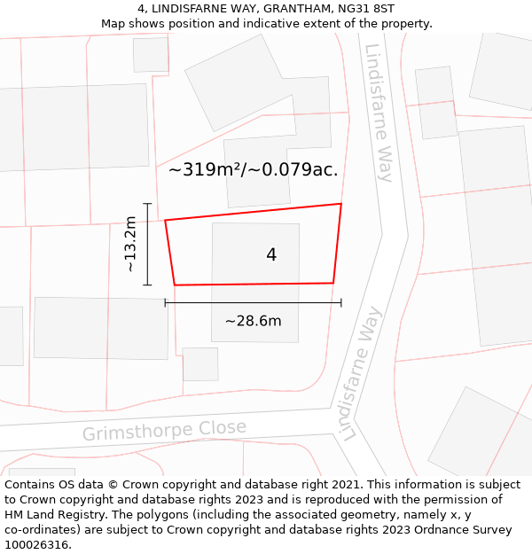 4, LINDISFARNE WAY, GRANTHAM, NG31 8ST: Plot and title map