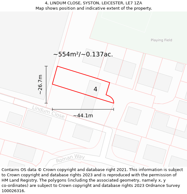 4, LINDUM CLOSE, SYSTON, LEICESTER, LE7 1ZA: Plot and title map