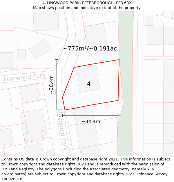 4, LINGWOOD PARK, PETERBOROUGH, PE3 6RX: Plot and title map