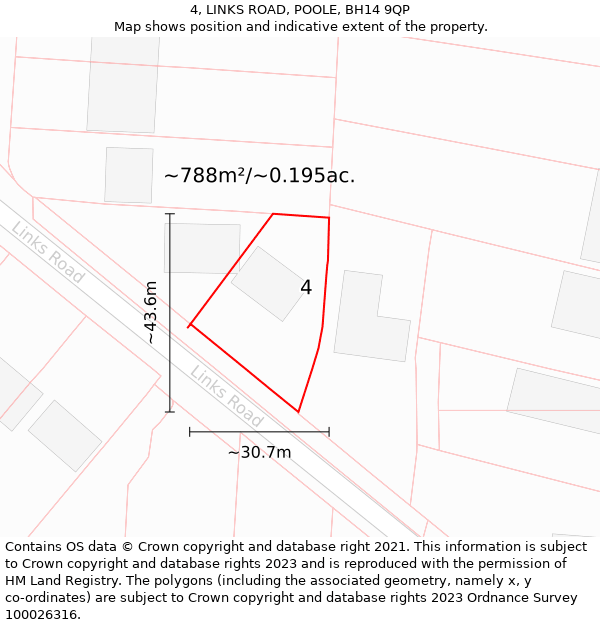 4, LINKS ROAD, POOLE, BH14 9QP: Plot and title map