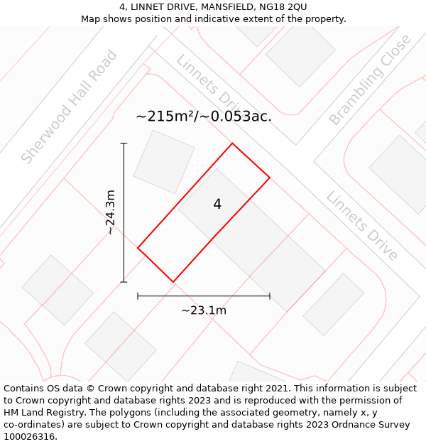4, LINNET DRIVE, MANSFIELD, NG18 2QU: Plot and title map