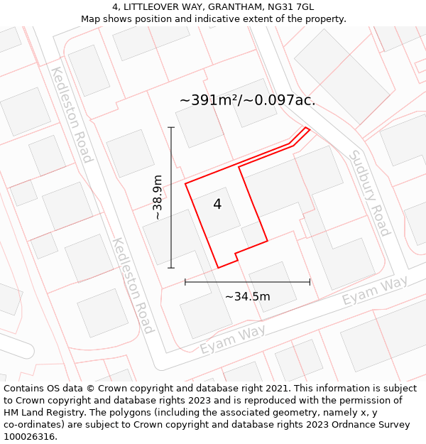 4, LITTLEOVER WAY, GRANTHAM, NG31 7GL: Plot and title map