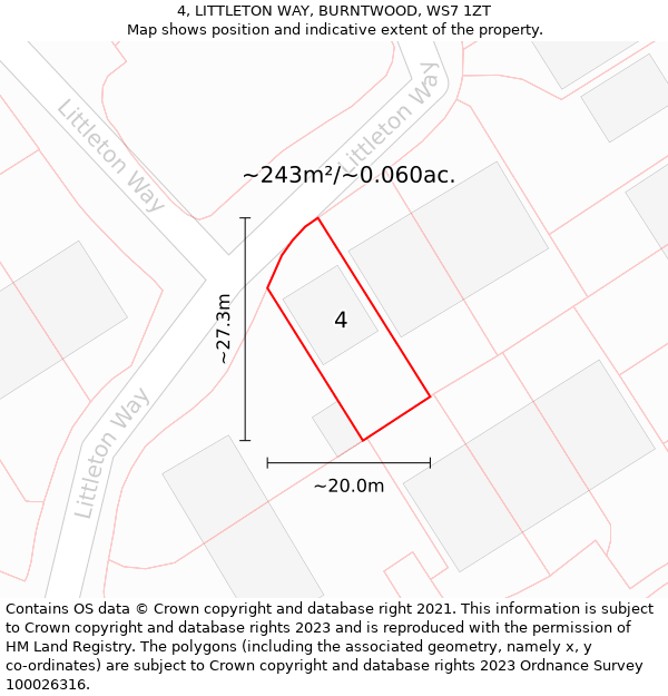 4, LITTLETON WAY, BURNTWOOD, WS7 1ZT: Plot and title map