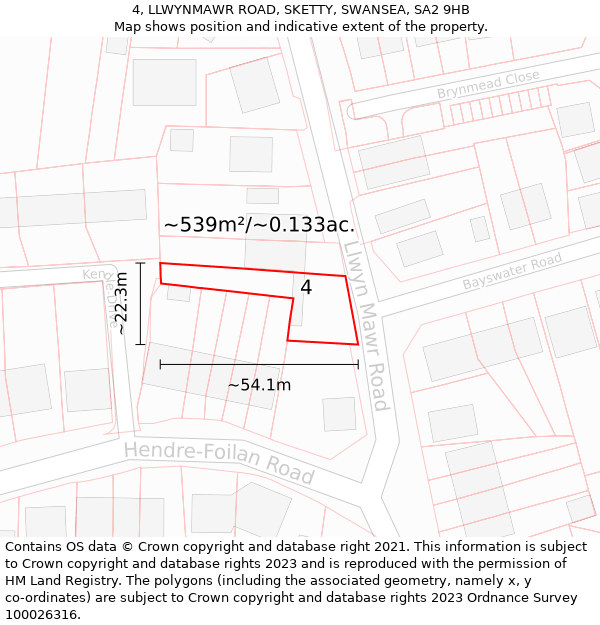 4, LLWYNMAWR ROAD, SKETTY, SWANSEA, SA2 9HB: Plot and title map