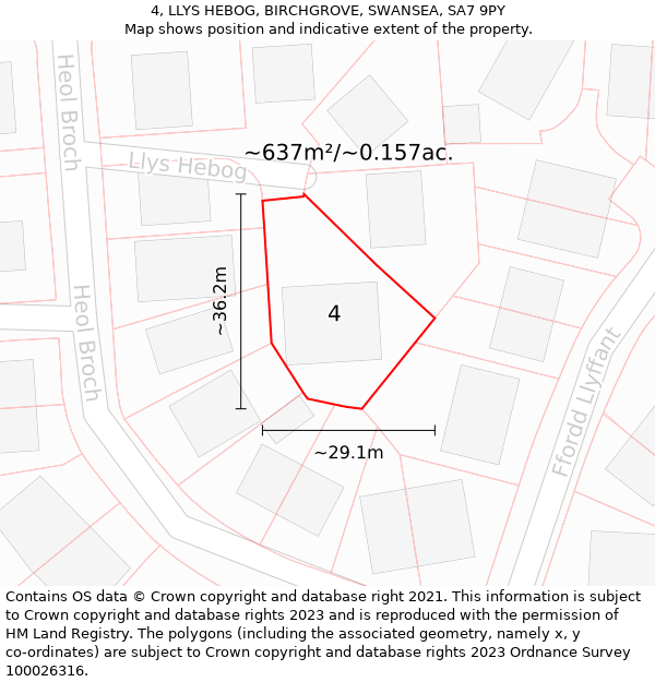 4, LLYS HEBOG, BIRCHGROVE, SWANSEA, SA7 9PY: Plot and title map