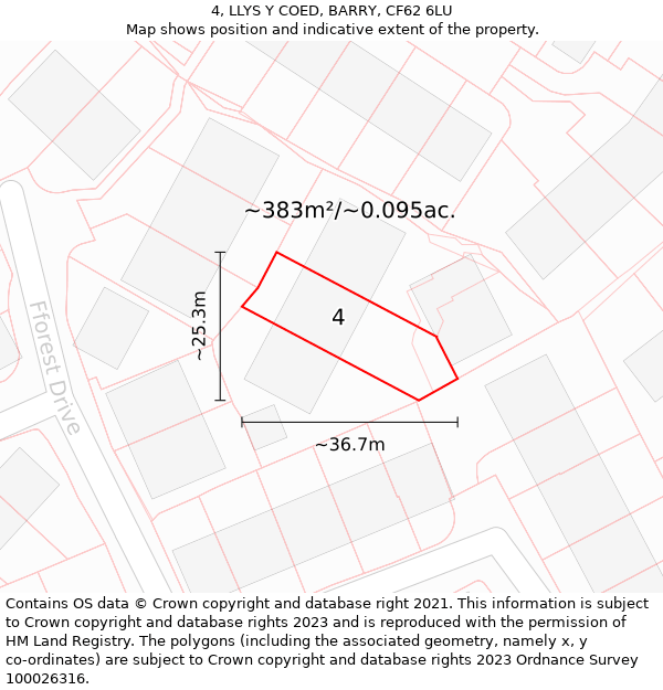 4, LLYS Y COED, BARRY, CF62 6LU: Plot and title map