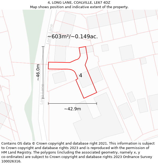 4, LONG LANE, COALVILLE, LE67 4DZ: Plot and title map