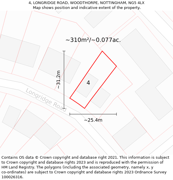 4, LONGRIDGE ROAD, WOODTHORPE, NOTTINGHAM, NG5 4LX: Plot and title map