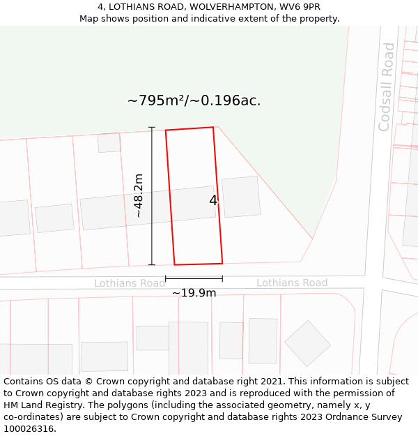 4, LOTHIANS ROAD, WOLVERHAMPTON, WV6 9PR: Plot and title map