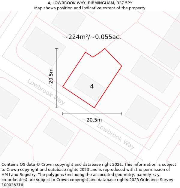 4, LOWBROOK WAY, BIRMINGHAM, B37 5PY: Plot and title map