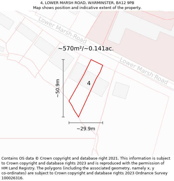 4, LOWER MARSH ROAD, WARMINSTER, BA12 9PB: Plot and title map