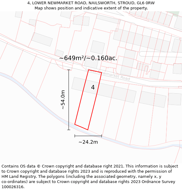 4, LOWER NEWMARKET ROAD, NAILSWORTH, STROUD, GL6 0RW: Plot and title map