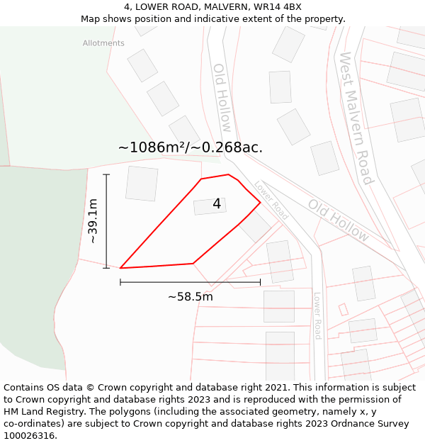 4, LOWER ROAD, MALVERN, WR14 4BX: Plot and title map