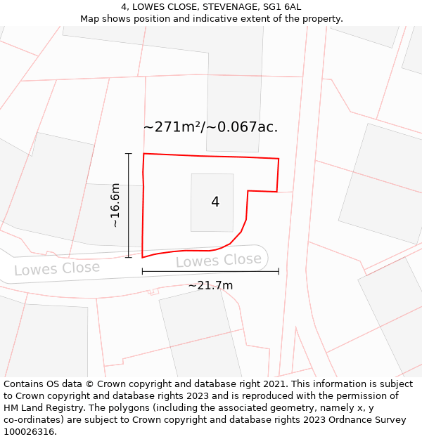 4, LOWES CLOSE, STEVENAGE, SG1 6AL: Plot and title map