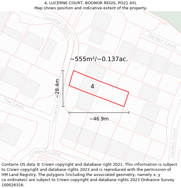 4, LUCERNE COURT, BOGNOR REGIS, PO21 4XL: Plot and title map