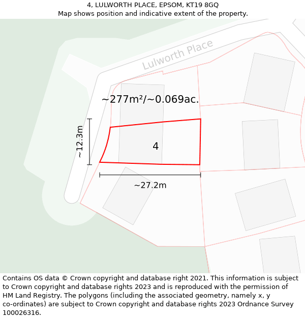 4, LULWORTH PLACE, EPSOM, KT19 8GQ: Plot and title map