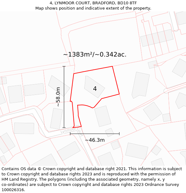 4, LYNMOOR COURT, BRADFORD, BD10 8TF: Plot and title map