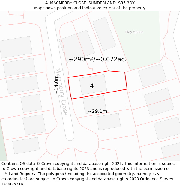 4, MACMERRY CLOSE, SUNDERLAND, SR5 3DY: Plot and title map