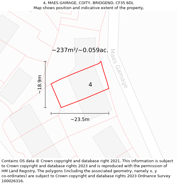 4, MAES GAMAGE, COITY, BRIDGEND, CF35 6DL: Plot and title map