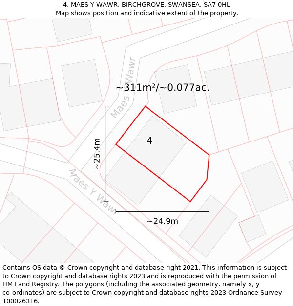 4, MAES Y WAWR, BIRCHGROVE, SWANSEA, SA7 0HL: Plot and title map