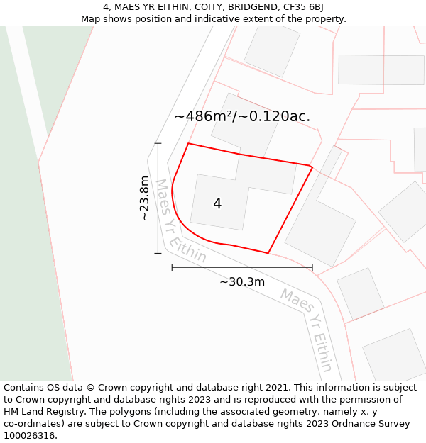4, MAES YR EITHIN, COITY, BRIDGEND, CF35 6BJ: Plot and title map