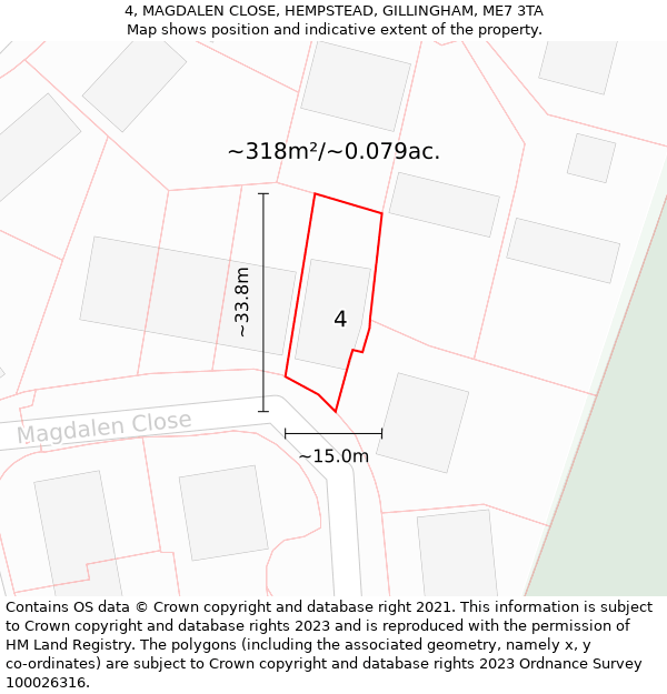 4, MAGDALEN CLOSE, HEMPSTEAD, GILLINGHAM, ME7 3TA: Plot and title map