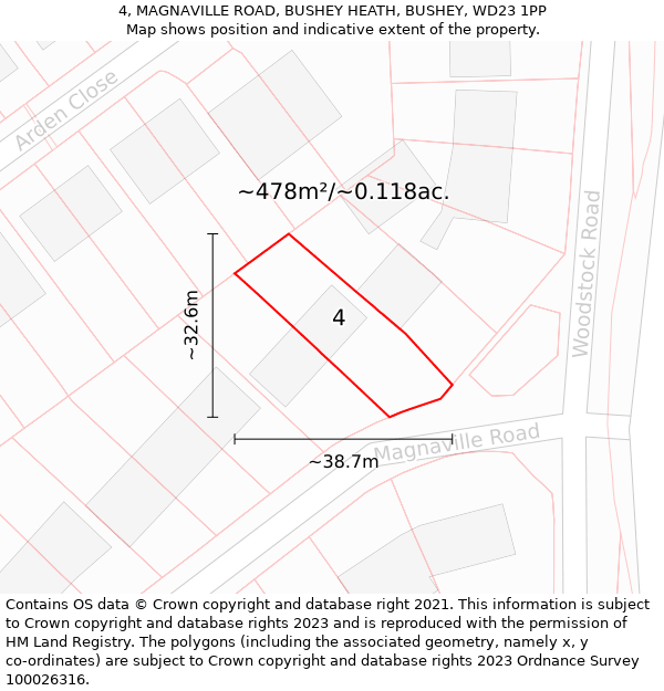 4, MAGNAVILLE ROAD, BUSHEY HEATH, BUSHEY, WD23 1PP: Plot and title map