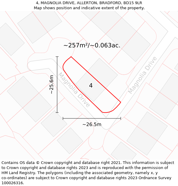 4, MAGNOLIA DRIVE, ALLERTON, BRADFORD, BD15 9LR: Plot and title map