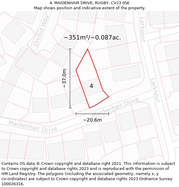 4, MAIDENHAIR DRIVE, RUGBY, CV23 0SE: Plot and title map