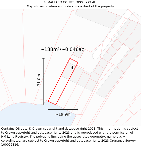 4, MALLARD COURT, DISS, IP22 4LL: Plot and title map