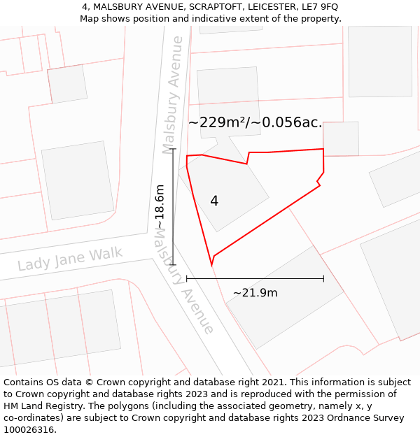 4, MALSBURY AVENUE, SCRAPTOFT, LEICESTER, LE7 9FQ: Plot and title map
