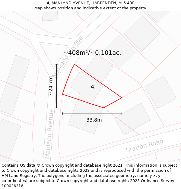 4, MANLAND AVENUE, HARPENDEN, AL5 4RF: Plot and title map