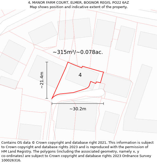 4, MANOR FARM COURT, ELMER, BOGNOR REGIS, PO22 6AZ: Plot and title map
