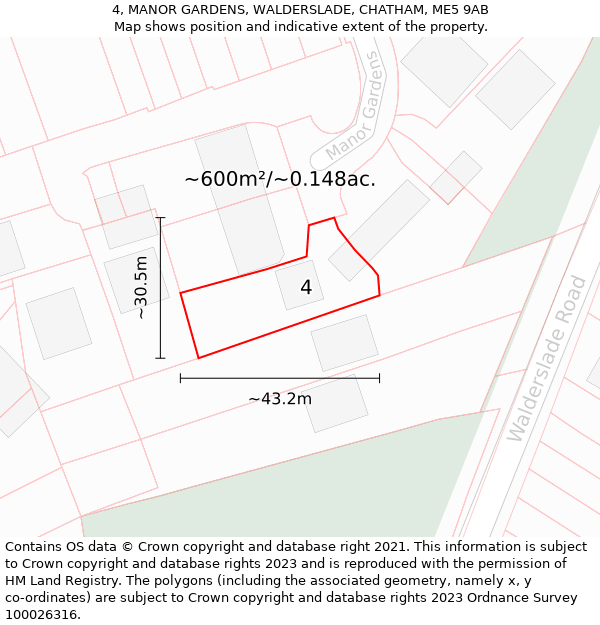 4, MANOR GARDENS, WALDERSLADE, CHATHAM, ME5 9AB: Plot and title map