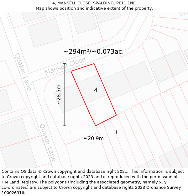 4, MANSELL CLOSE, SPALDING, PE11 1NE: Plot and title map