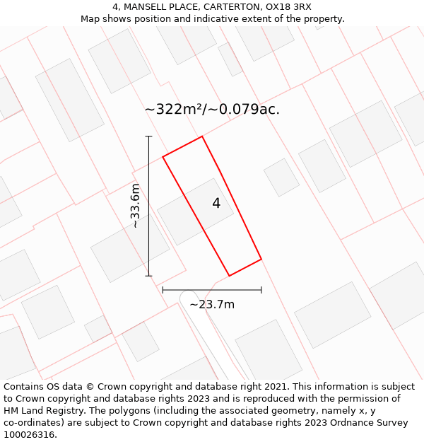 4, MANSELL PLACE, CARTERTON, OX18 3RX: Plot and title map