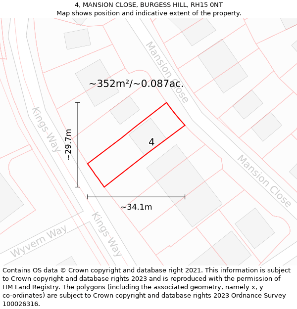 4, MANSION CLOSE, BURGESS HILL, RH15 0NT: Plot and title map