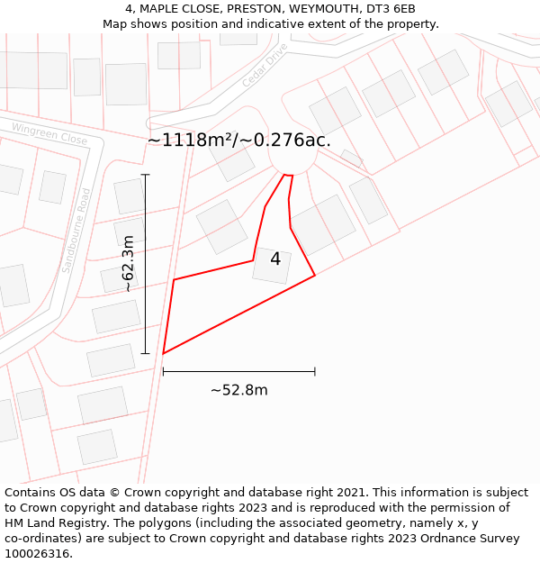 4, MAPLE CLOSE, PRESTON, WEYMOUTH, DT3 6EB: Plot and title map