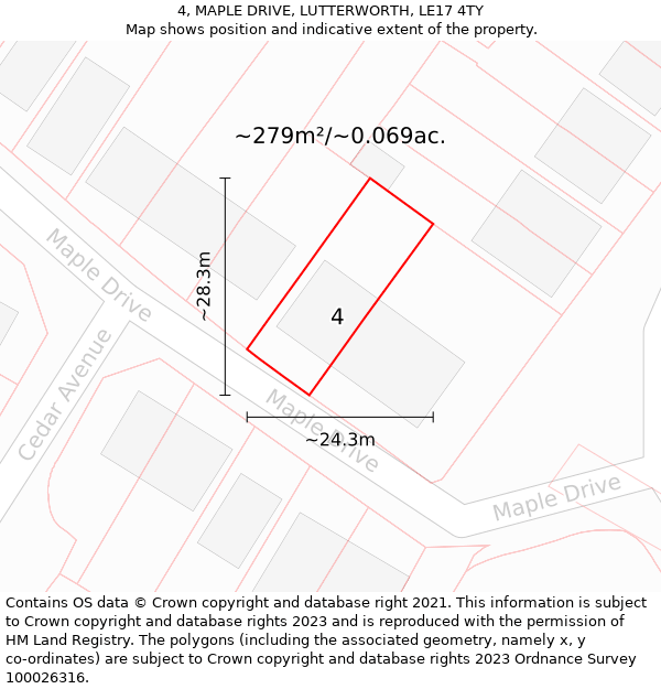 4, MAPLE DRIVE, LUTTERWORTH, LE17 4TY: Plot and title map